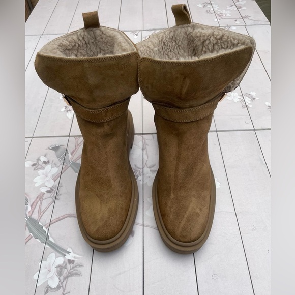 Zara Tan Suede Ankle Boots with Buckle - Picture 2 of 7
